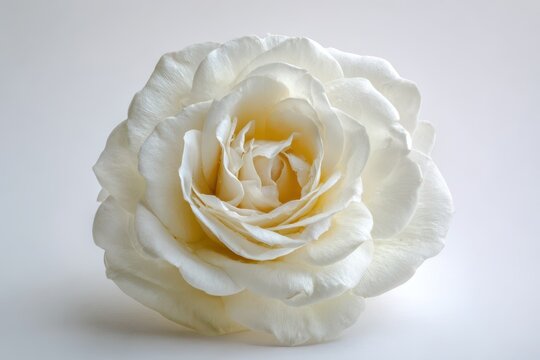 Close-up of a pristine white rose isolated on a pure white background