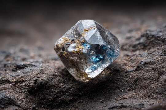 Close-up of a rough natural diamond nestled in kimberlite rock