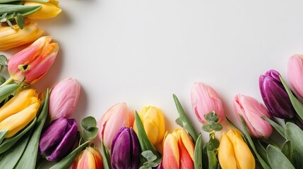 Rappresentazione stilizzata di tulipani che incorniciano la parte inferiore di uno spazio bianco da personalizzare.