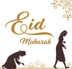 Eid mubarak hand drawn calligraphy. Golden shiny Eid word on transparent background. Arabic style lettering. For Ramadan, Eid Adha and muslim holidays banners, cards, social media posts. Vector. 