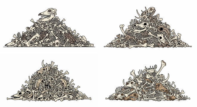 Pile of animal bones skulls remains heap stack