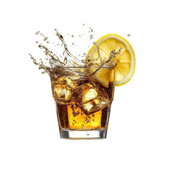 Whiskey drink with ice lemon and splash