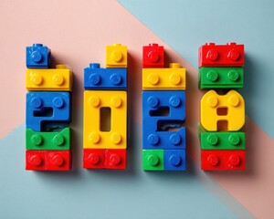 Fototapeta premium Colorful Lego Blocks Spell Year 2024