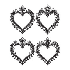 Vintage Ornamental Heart Frames Set