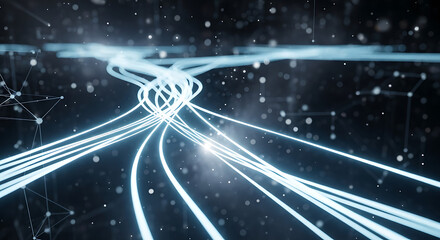 Digital Connection Lines Background With Network and Connection Cable Technology Concept Abstract Interconnected System Transfer Data Flow 150x150