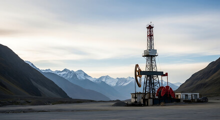 Mountain Oil Rig – Onshore Drilling Platform in Rugged Terrain for Energy and Petroleum Extraction