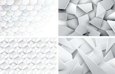 White 3D Geometric Abstract Background Set