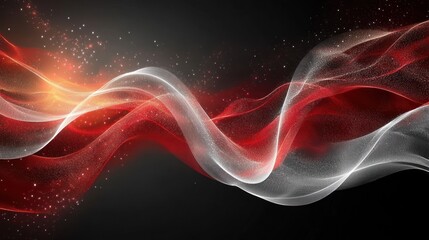 Abstract red and white flowing lines on dark background