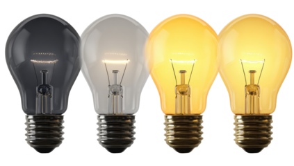 Four incandescent light bulbs of varying shades