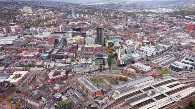 Aerial view of Sheffield cityscape skyline, UK