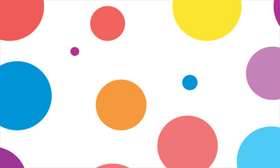 Abstract modern art background style design with circles and spots in colorful pink, blue, yellow, red, green, and purple on light beige or white background.