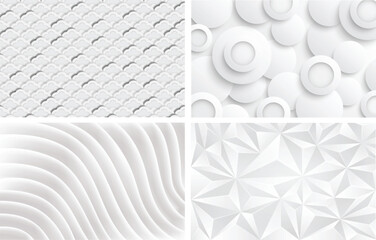 White 3D Abstract Geometric Pattern Set