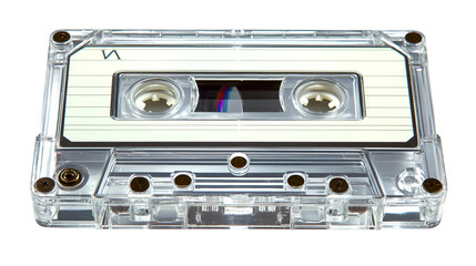 Vintage clear audio cassette tape isolated on transparent background