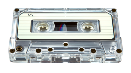 Vintage clear audio cassette tape isolated on transparent background