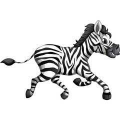 Cartoon Zebra Running in Profile with Black and White Stripes and a Transparent Background