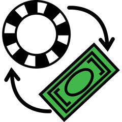 Casino Chip Exchange For Money Icon With Circular Arrows On Transparent Background Symbolizing Gambling Transactions