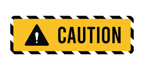 Caution Warning Sign Vector — Yellow Safety Label with Black and White Hazard Stripe Border