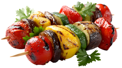 Delicious grilled vegetable skewers isolated on transparent background
