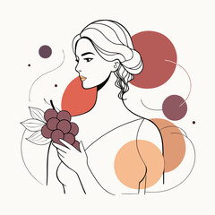 Elegant Line Art Woman with Grapes