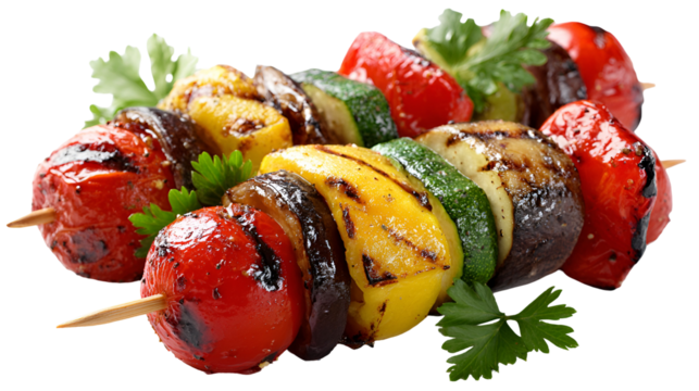 Delicious grilled vegetable skewers isolated on transparent background - Powered by Adobe