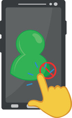 vector illustration yellow hand blocking user contact from mobile phone device