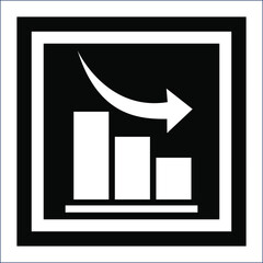 Decreasing bar graph with downward arrow showing decline in business trends