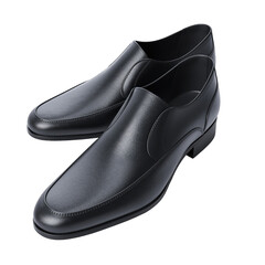 A Pair of Black Shiny Formal Slip On Dress Shoes Isolated on a White Background Showcasing Detailed Texture and Elegant Design
