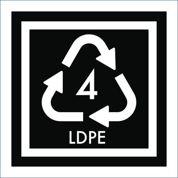 Ldpe recycling symbol number four in a white frame on a black background