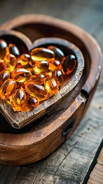 Coenzyme Q10 in capsules. Selective focus. heart.