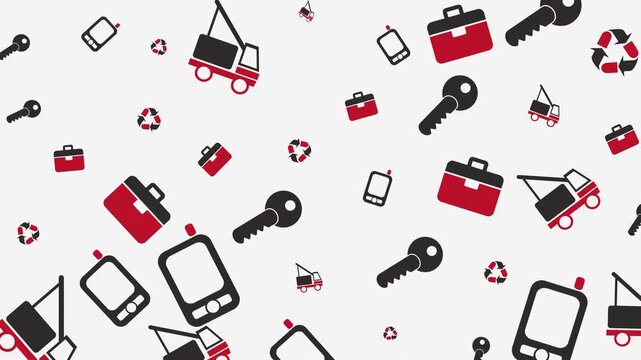 Seamless Pattern of Keys, Locks, and Toolbox Icons on White Background Graphic Design Illustration