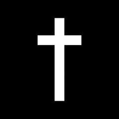 White Christian Cross on Black Background - Symbol of Faith and Religion.