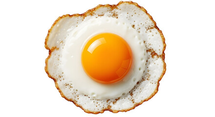 A perfectly cooked sunny side up fried egg with a bright orange yolk and crispy white edges isolated on transparent background