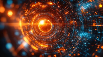 Obraz premium Abstract tunnel, glowing orange and blue