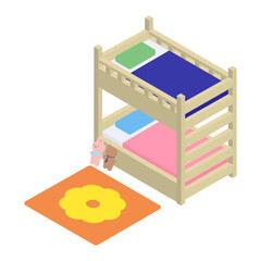 子供部屋と二段ベッドのアイソメトリック素材