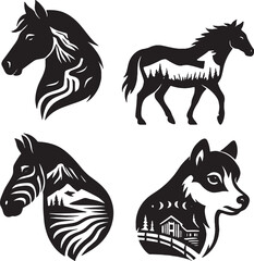 Equine Species Double Exposure Vector Illustration.eps