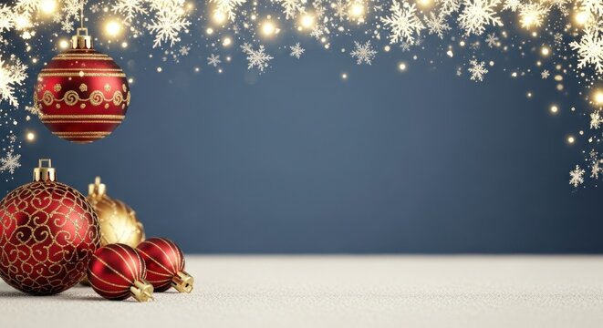 Christmas baubles and snowflakes on a blue background. - Powered by Adobe