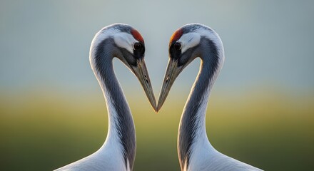 Obraz premium Heartfelt crane pair creating a lovely intimate moment in nature capturing avian affection