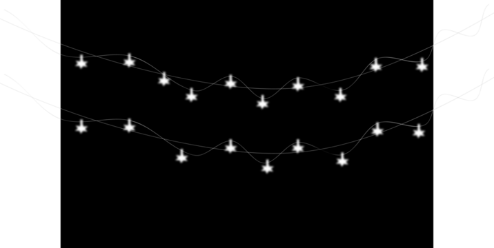 Festive string lights garland isolated on transparent background