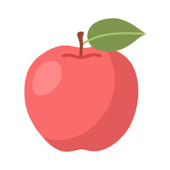 Simple red apple illustration symbolizing freshness, health and autumn harvest. For food, organic and seasonal, kids design concepts. Flat vector. Hand drawn. Isolated background.
