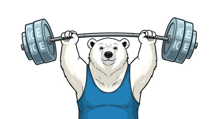 Strong polar bear athlete lifting heavy ice weights with determination and power for fitness challenges © Gimhana
