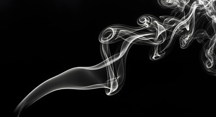 Wisps of white smoke swirling and curling against a stark black background