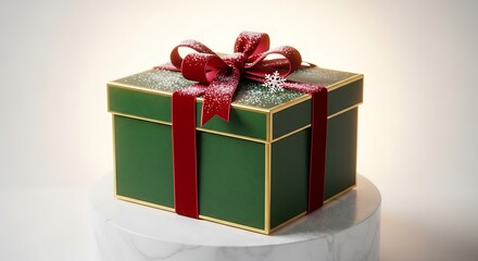 Elegant Green Christmas Gift Box with Red Ribbon