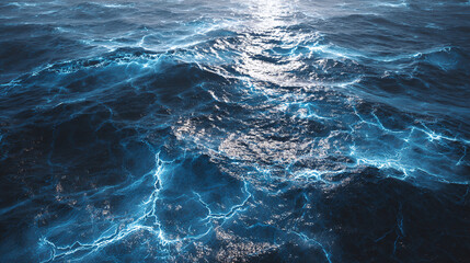 Dynamic Ocean Waves with Light Reflections. A captivating view of the ocean surface with light reflections creating a mesmerizing display