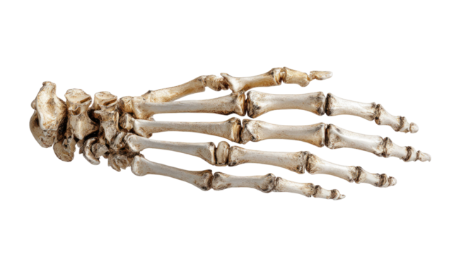  Realistic human skeleton hand with detailed bones and joints isolated on white background, anatomy illustration with precise structure and shading isolated on white background