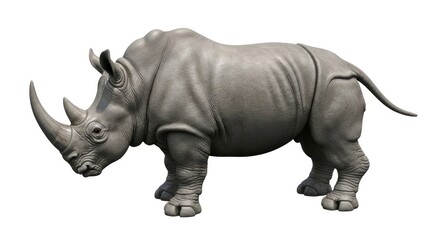 Fototapeta premium A gray rhinoceros standing on a white background.