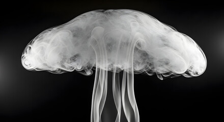 Abstract white smoke cloud resembling a jellyfish against a dark background