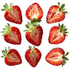 Fresh Ripe Strawberry Slices on Transparent Background