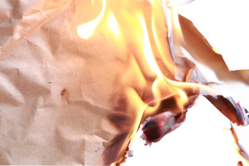 burning paper on transparent background