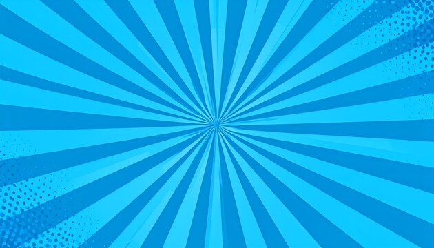 Abstract blue pop art background with radial lines and halftone texture