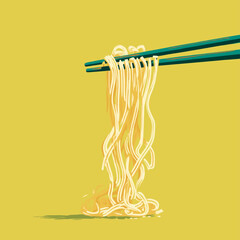 Vector illustration of chopsticks picking up a buch of noodles
